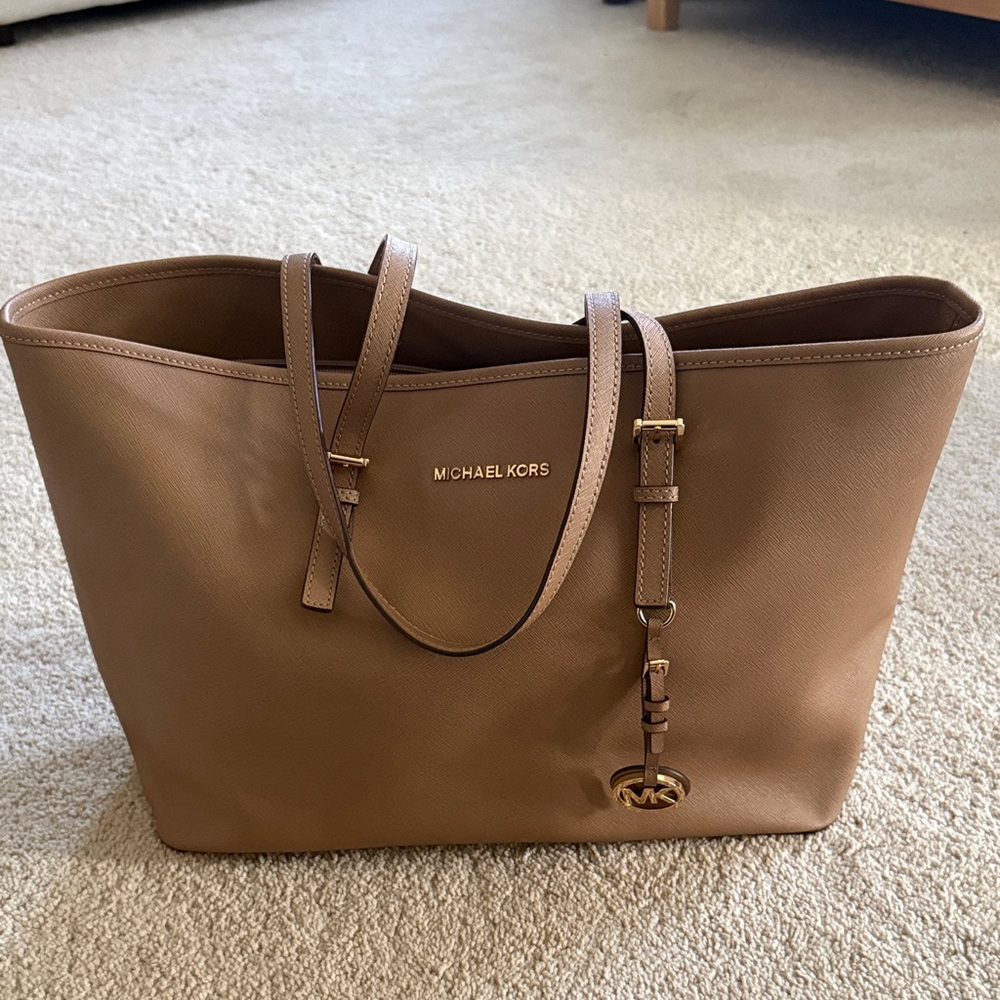 Michael Kors Cognac Leather Tote with Gold Hardware